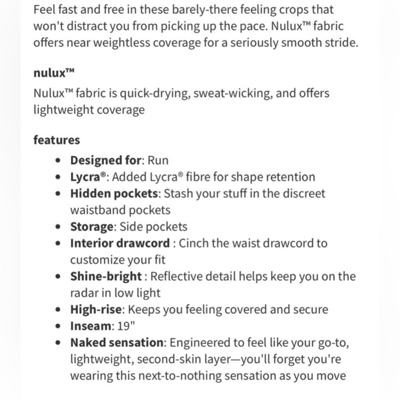 LULULEMON Fast and Free Nulux 19” Crop Leggings - Picture 2 of 9